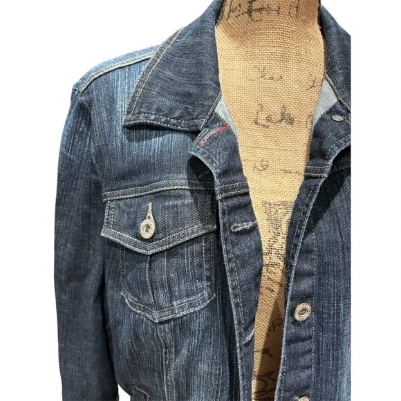 Tommy Hilfiger Jacket Womens XL Dark Wash Denim Trucker Button Front Blue - Picture 2 of 11